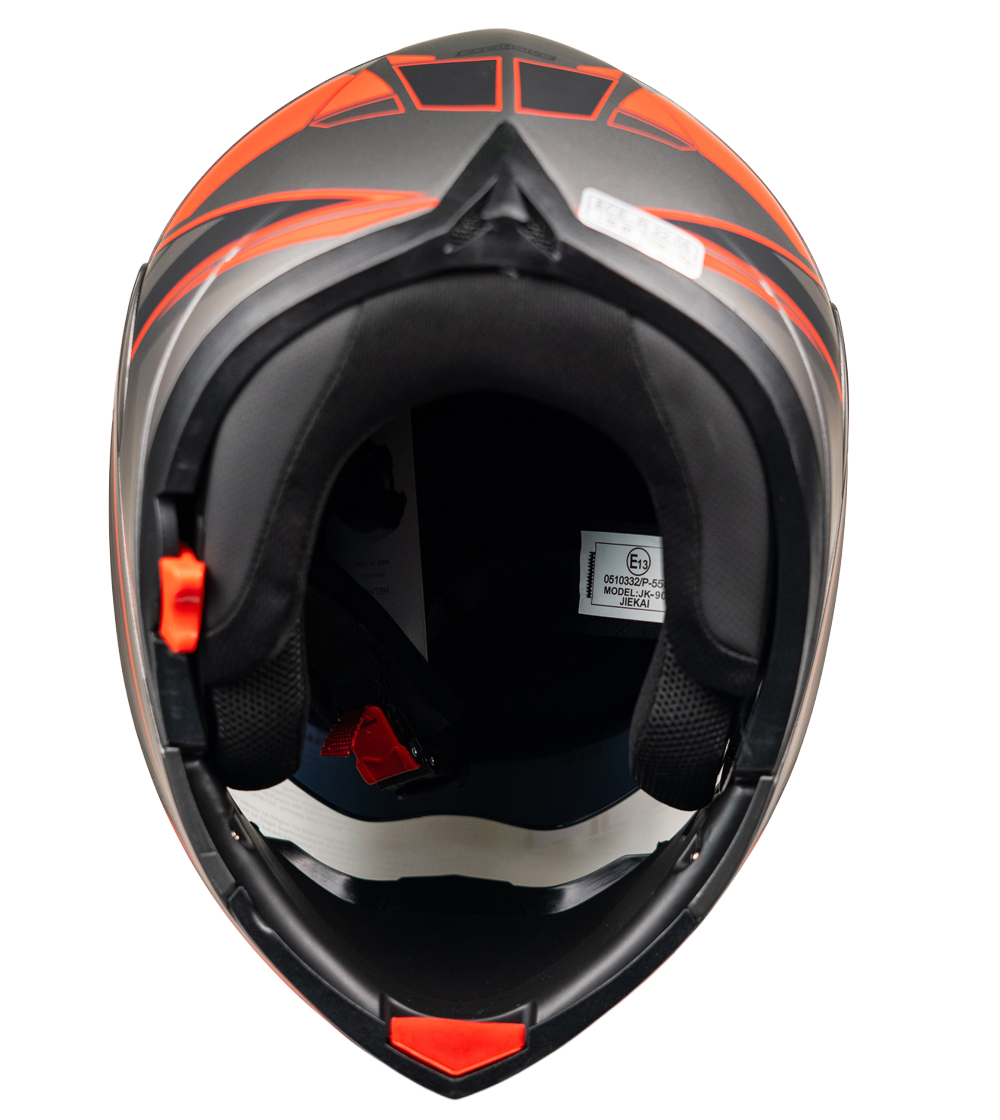 Helmet Jk 902 Çene Açılır Kask, Fiyat Performans Ürünü Güneş Vizörlü kırmızı-siyah-gümüş Motosiklet Kaskı - 4